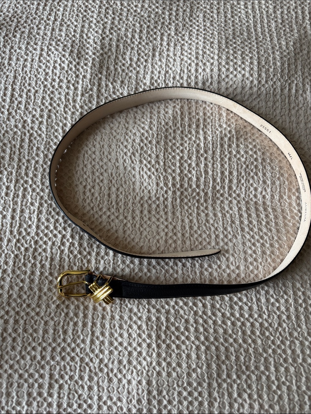 AUREUM Black Belt with Gold Knot Buckle GENUINE LEATHER